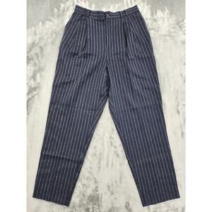 Vintage Samantha USA Pants Womens 14 Blue Striped High Rise Pleated Tapered